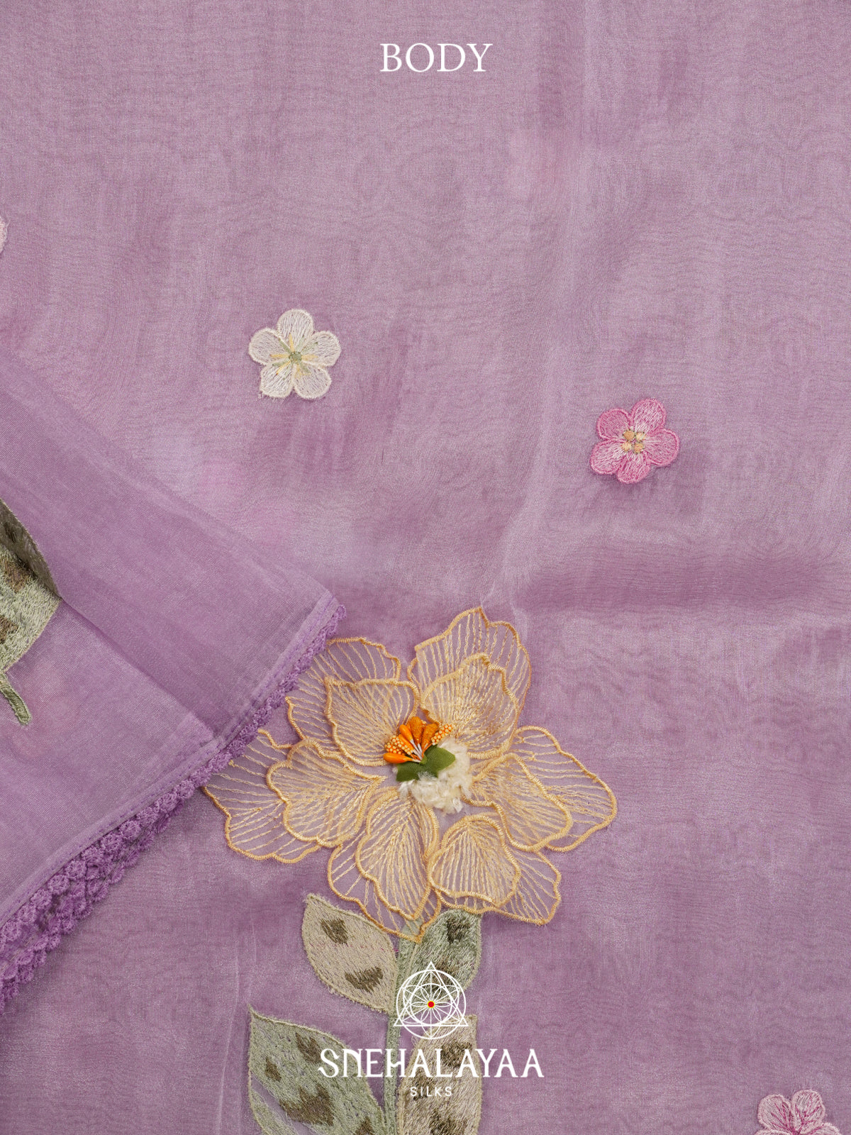 Lavender Embroidered Organza Saree