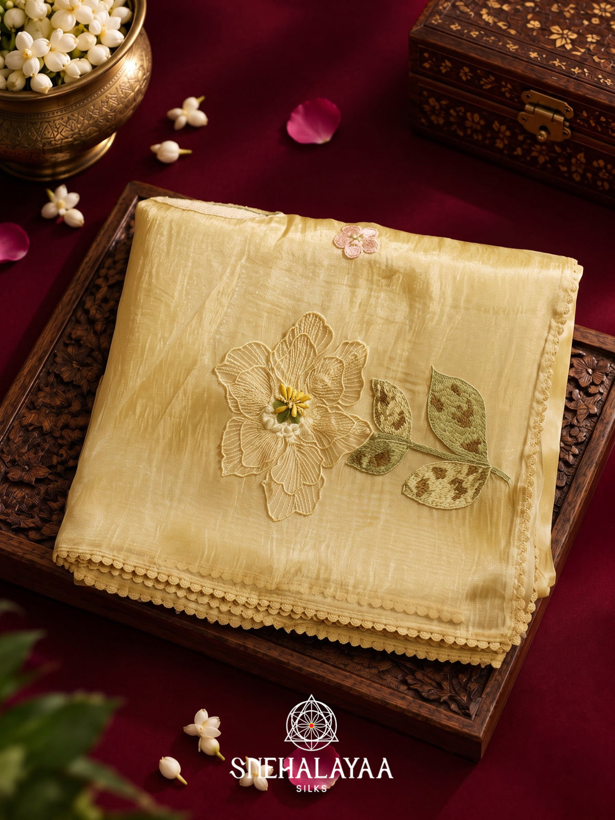 Yellow Embroidered Organza Saree