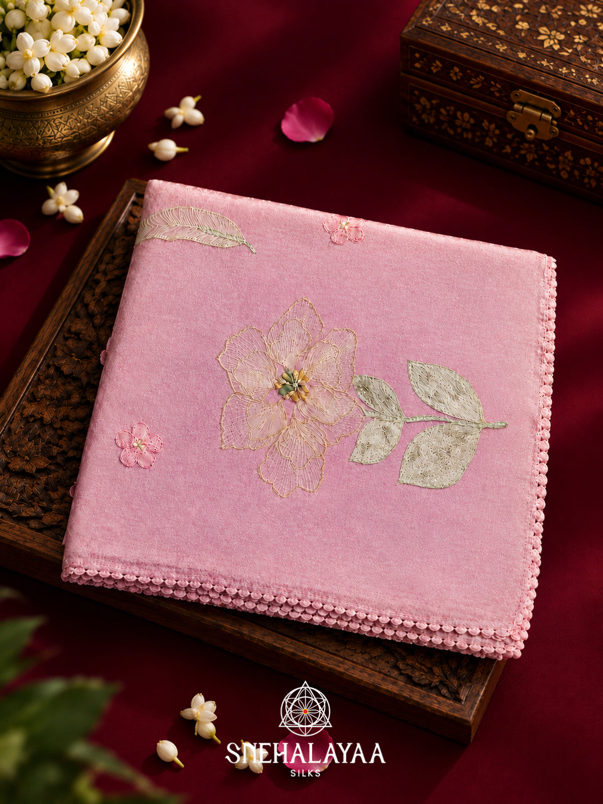 Pink Embroidered Organza Saree