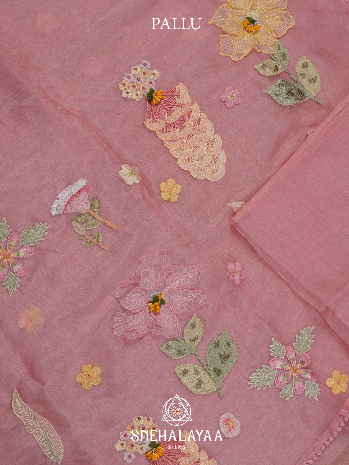 Pink Embroidered Organza Saree
