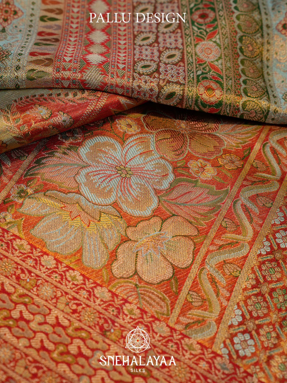 Pastel Green Kanjivaram Silk Saree with Red Floral Bird Border