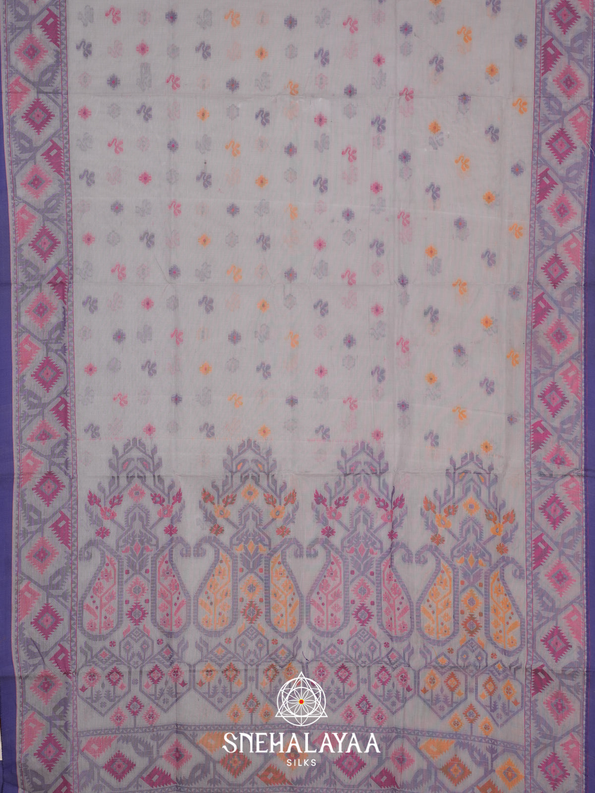 Off White  Bengal Cotton Jamdani Saree without Blouse