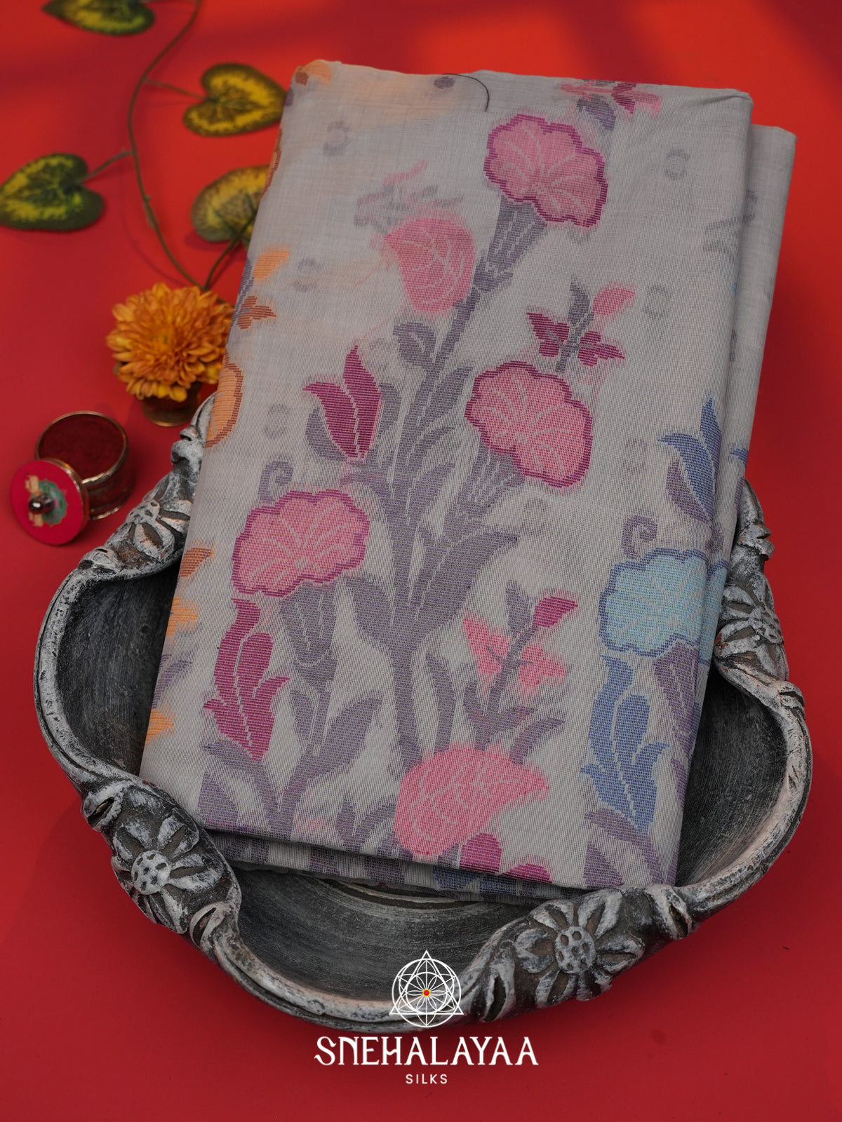 Grey Bengal Cotton Jamdani Saree without Blouse