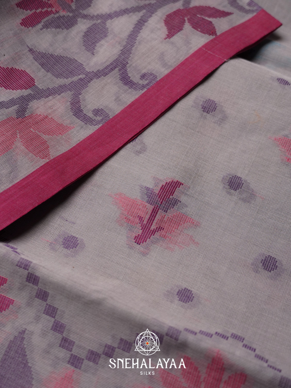 Grey Bengal Cotton Jamdani Saree without Blouse