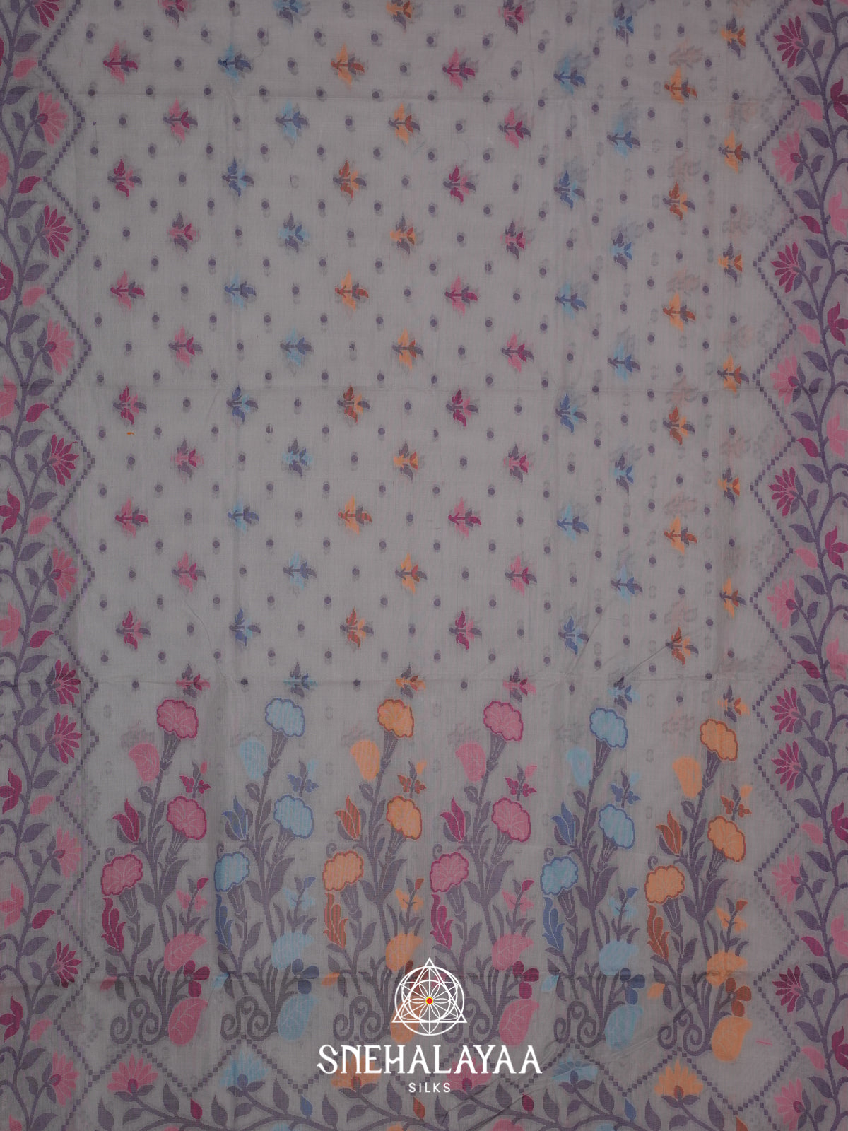 Grey Bengal Cotton Jamdani Saree without Blouse