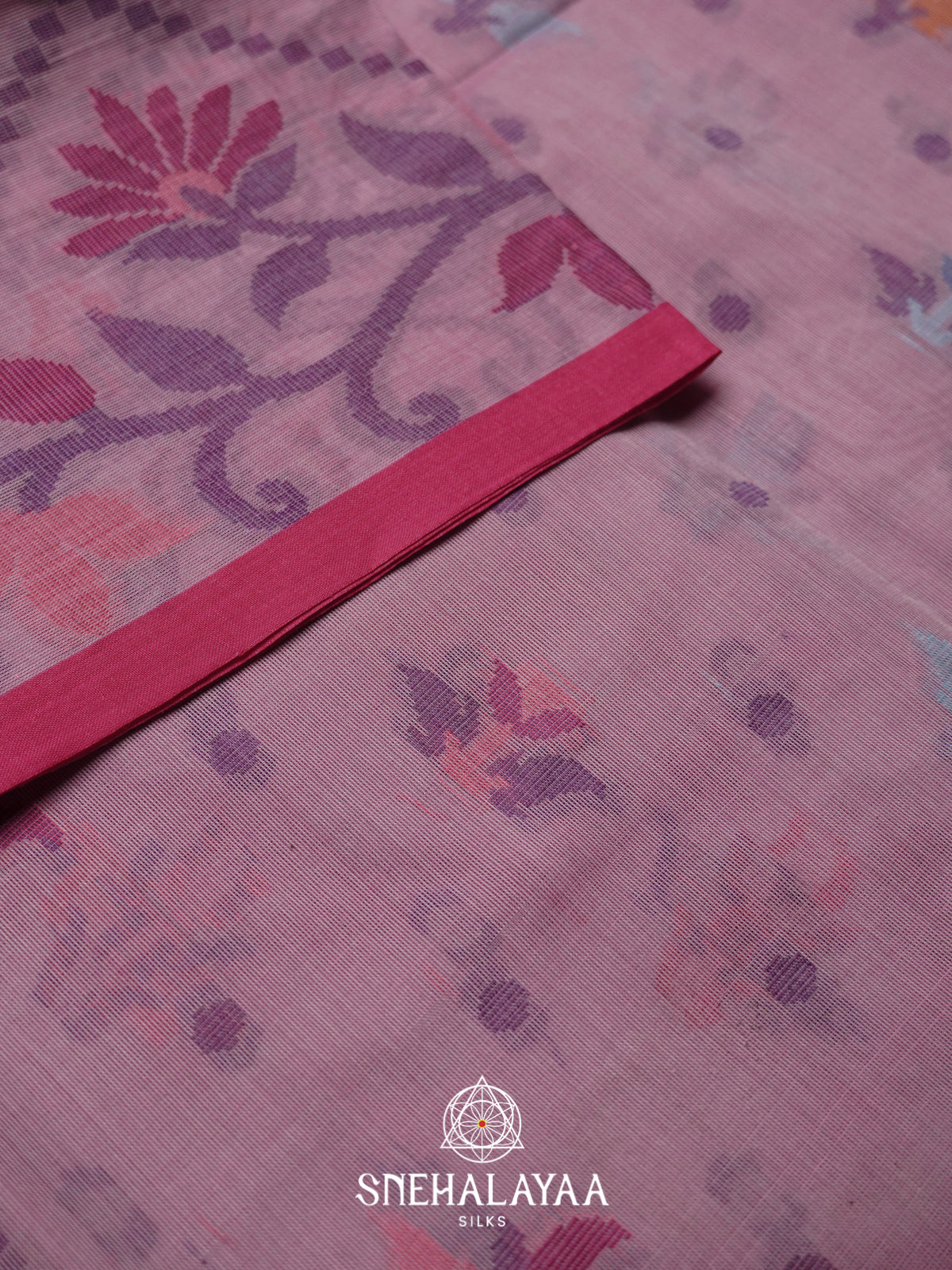 Baby Pink Bengal Cotton Jamdani Saree without Blouse