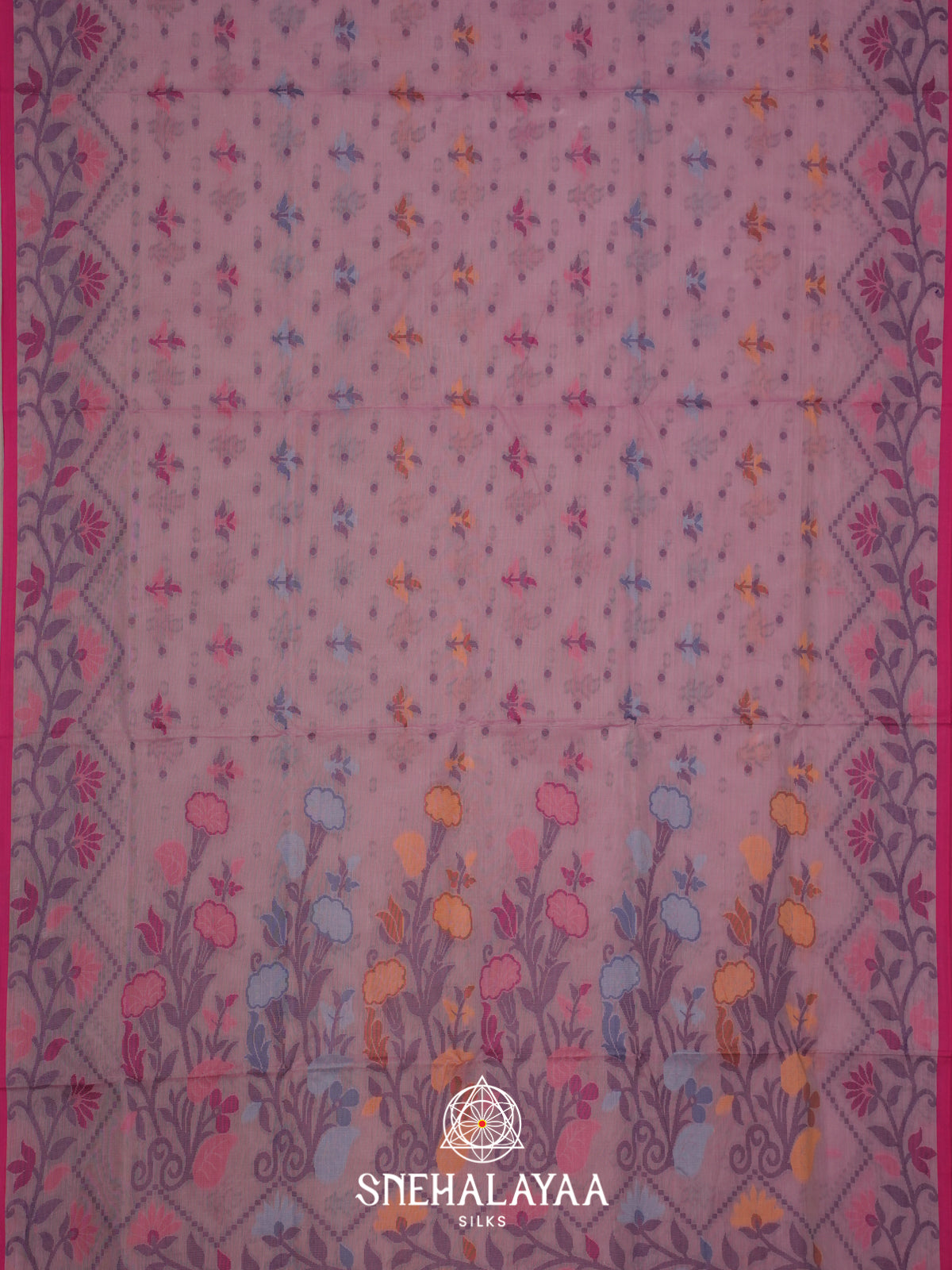 Baby Pink Bengal Cotton Jamdani Saree without Blouse