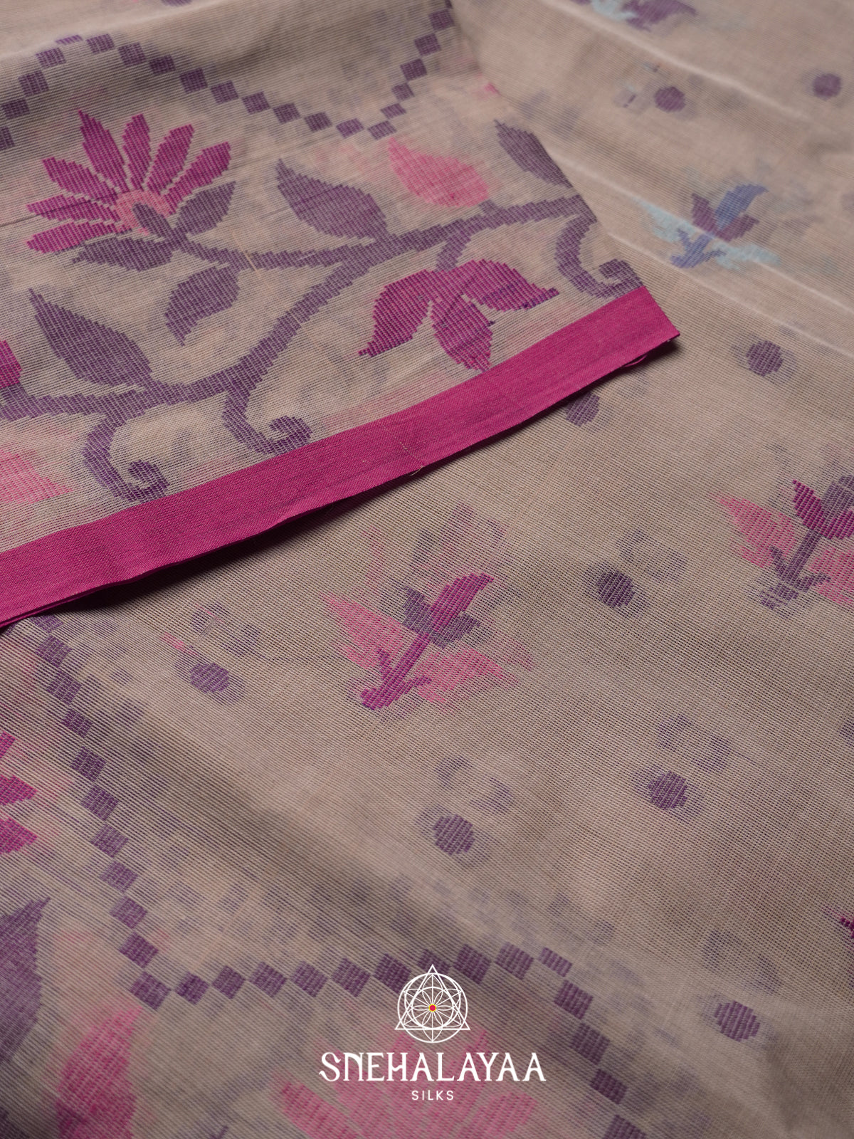 Beige Bengal Cotton Jamdani Saree without Blouse