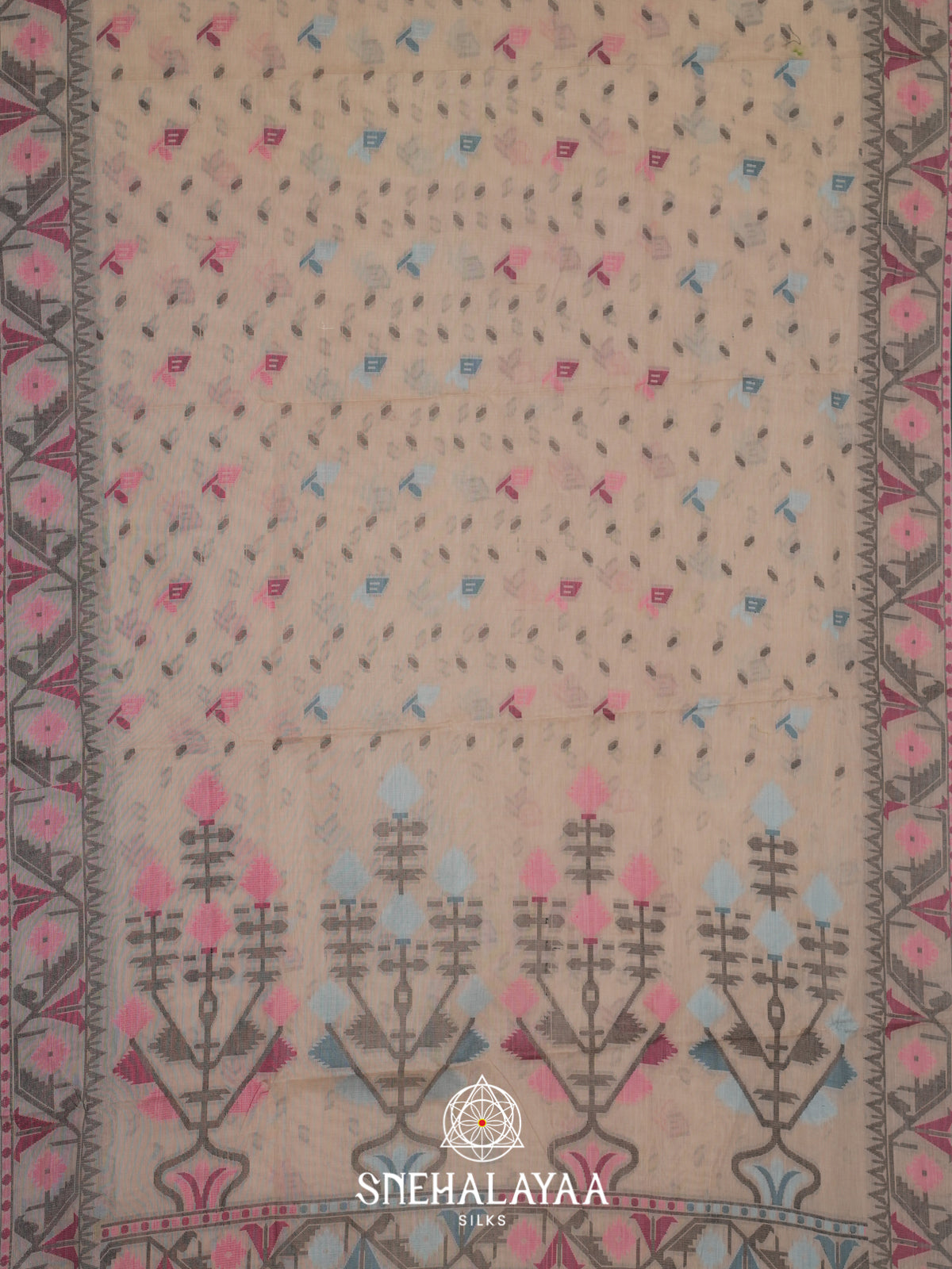 Cream Bengal Cotton Jamdani Saree without Blouse