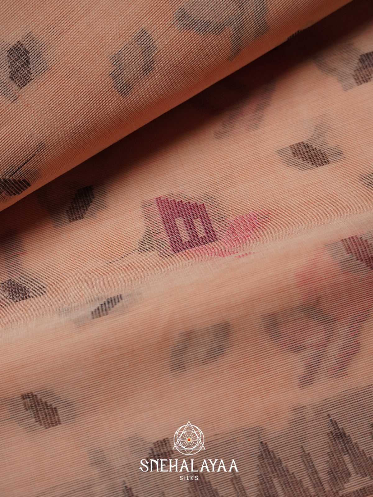 Peach Bengal Cotton Jamdani Saree without Blouse