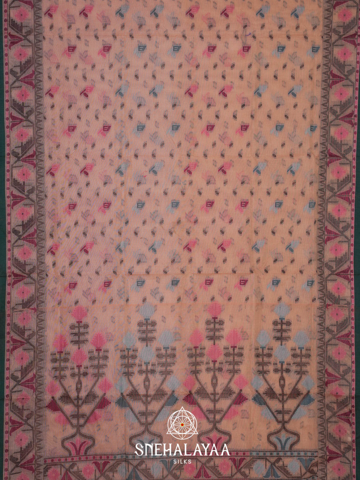 Peach Bengal Cotton Jamdani Saree without Blouse