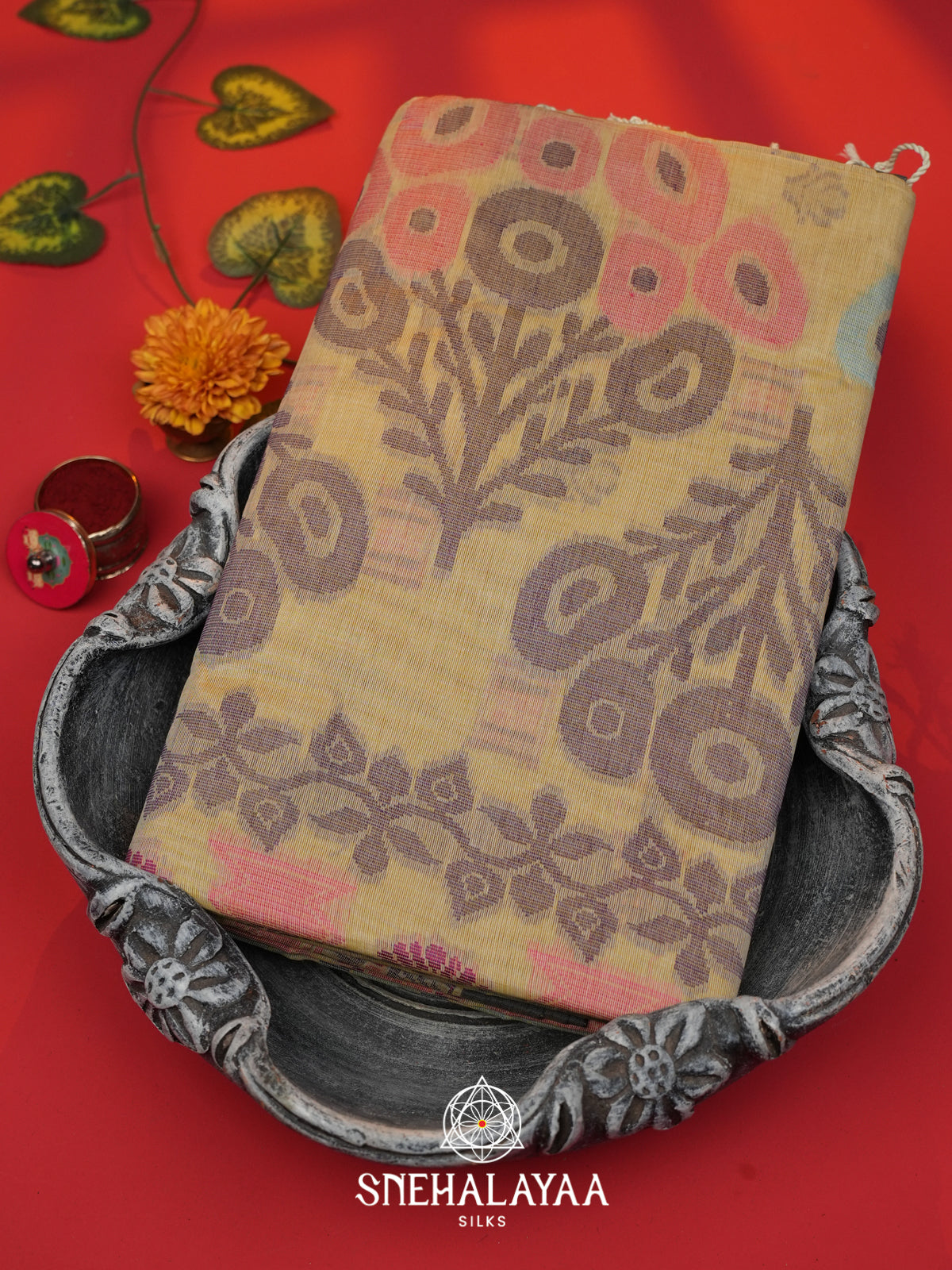 Mustard Bengal Cotton Jamdani Saree without Blouse