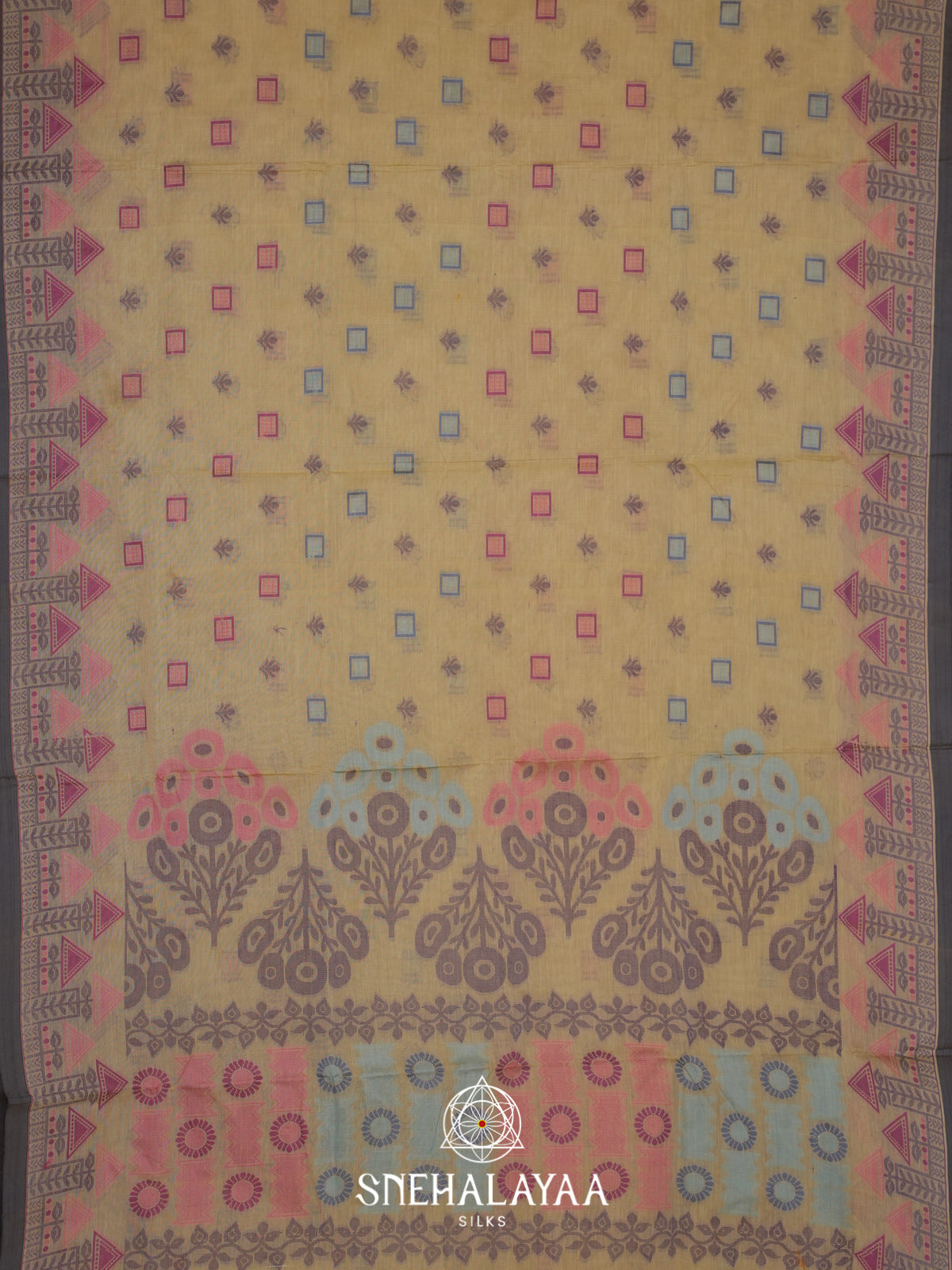Mustard Bengal Cotton Jamdani Saree without Blouse
