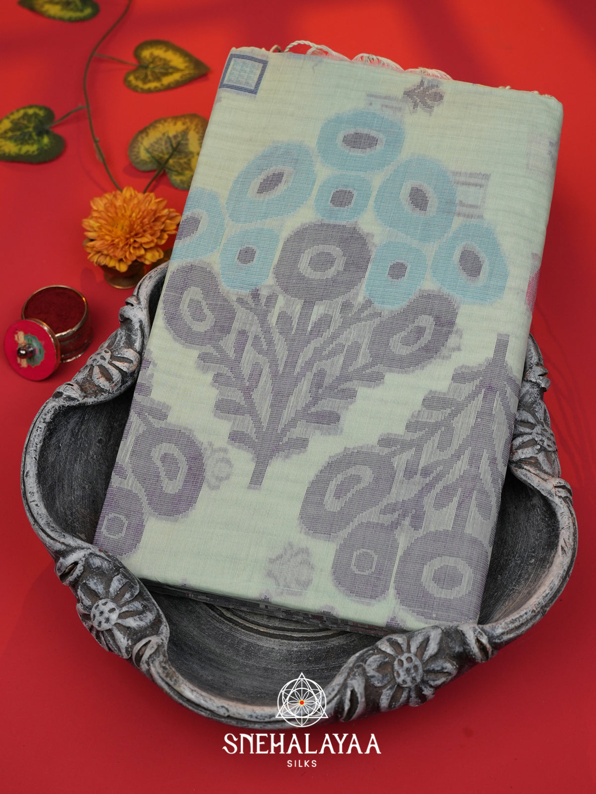Pale Blue Bengal Cotton Jamdani Saree without Blouse