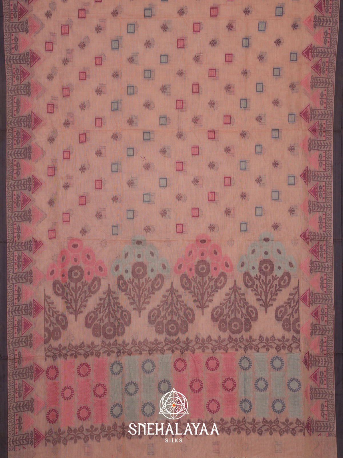 Pink Bengal Cotton Jamdani Saree without Blouse
