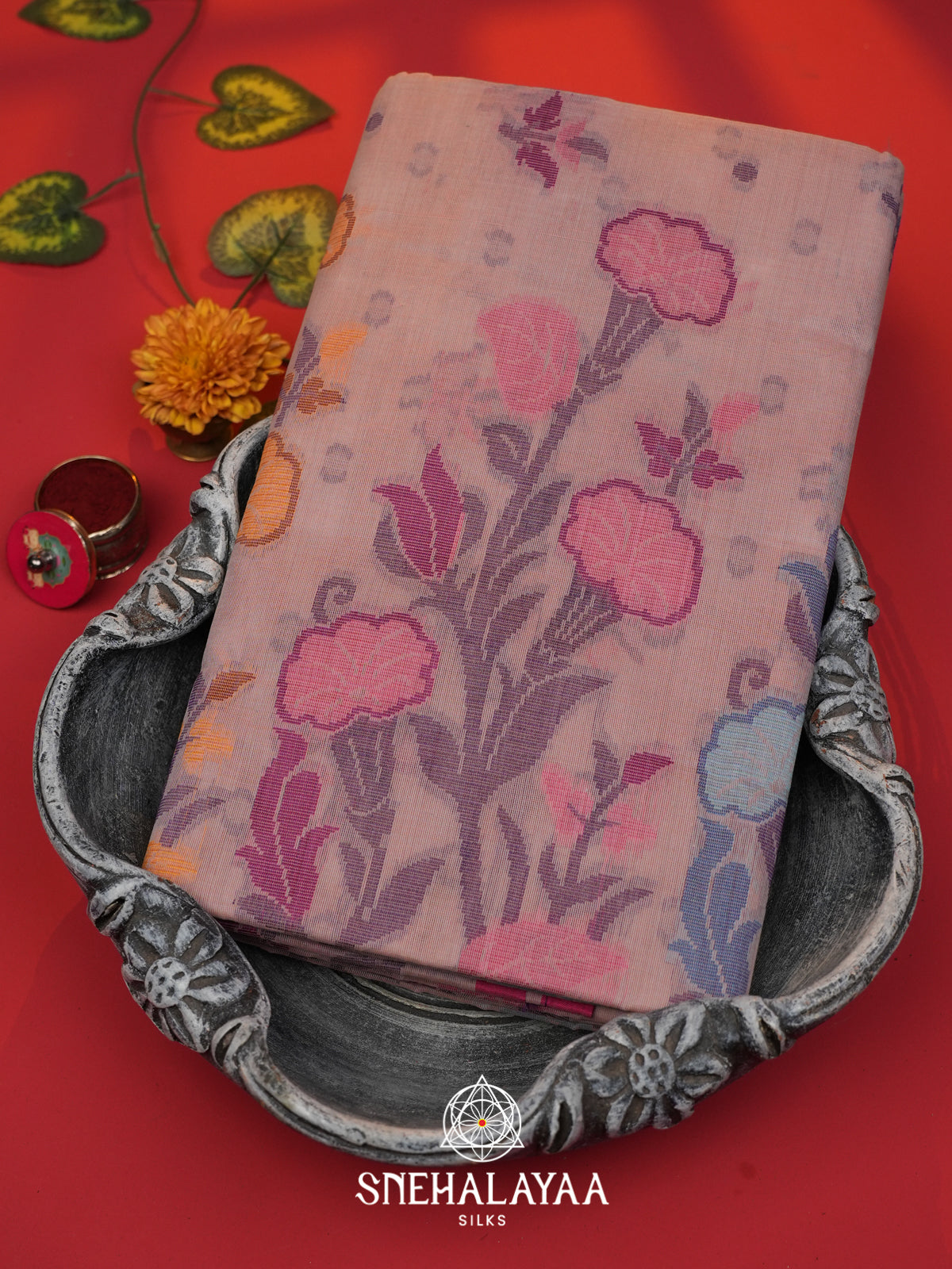 Pink Bengal Cotton Jamdani Saree without Blouse