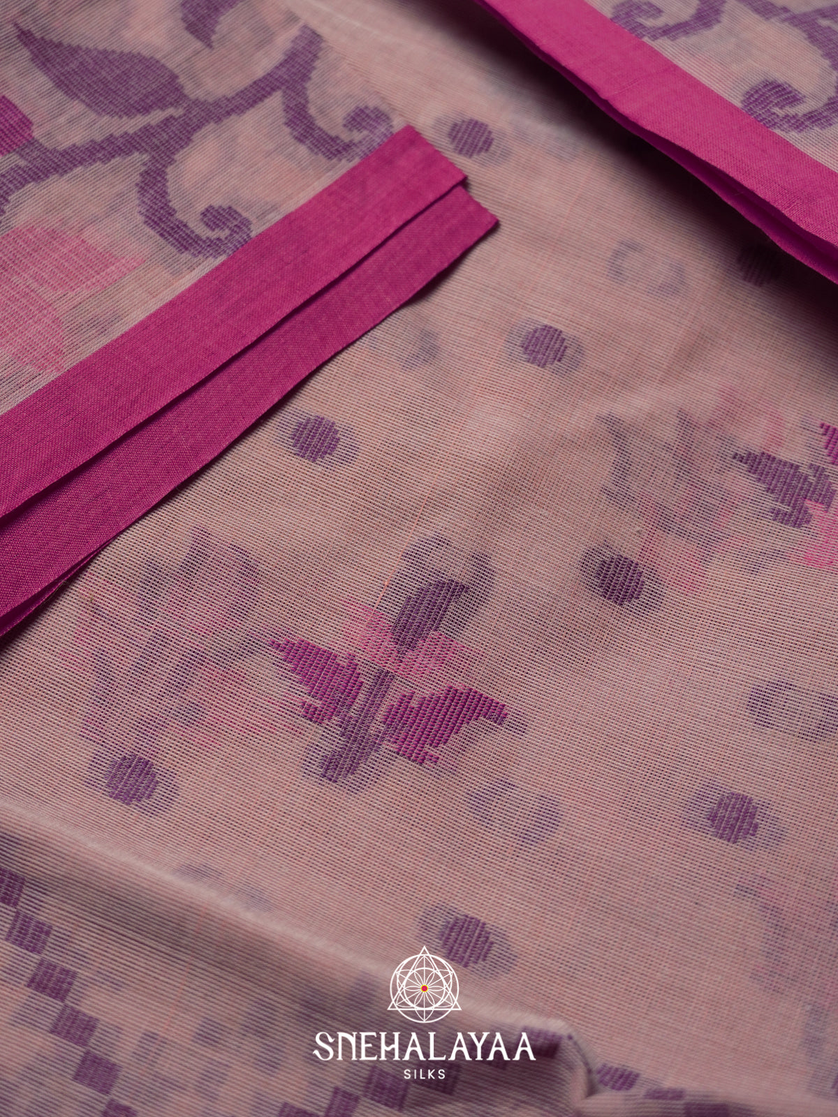 Pink Bengal Cotton Jamdani Saree without Blouse