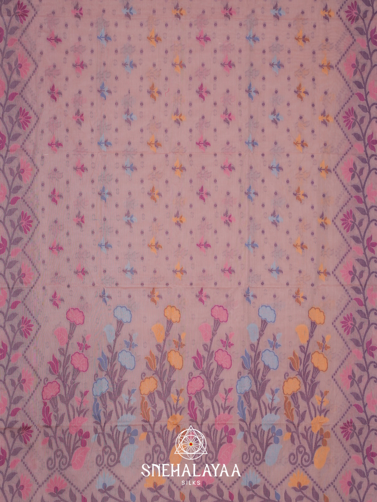 Pink Bengal Cotton Jamdani Saree without Blouse