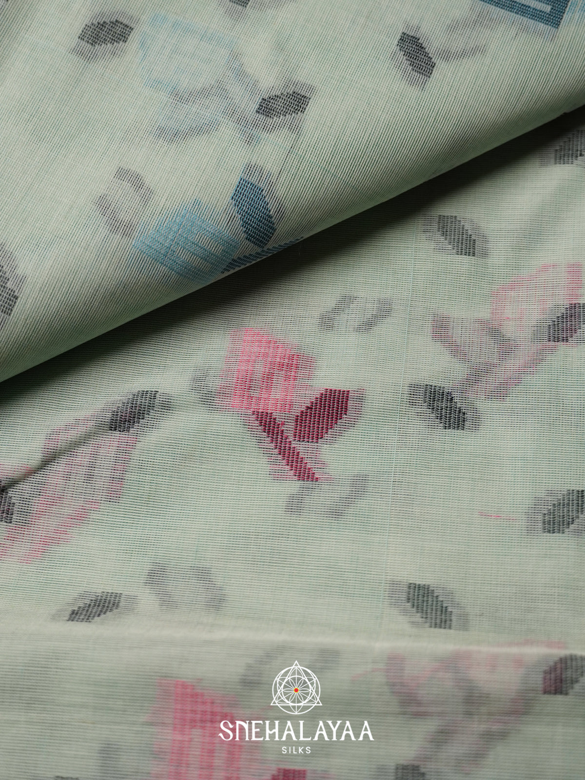 Pale Blue Bengal Cotton Jamdani Saree without Blouse