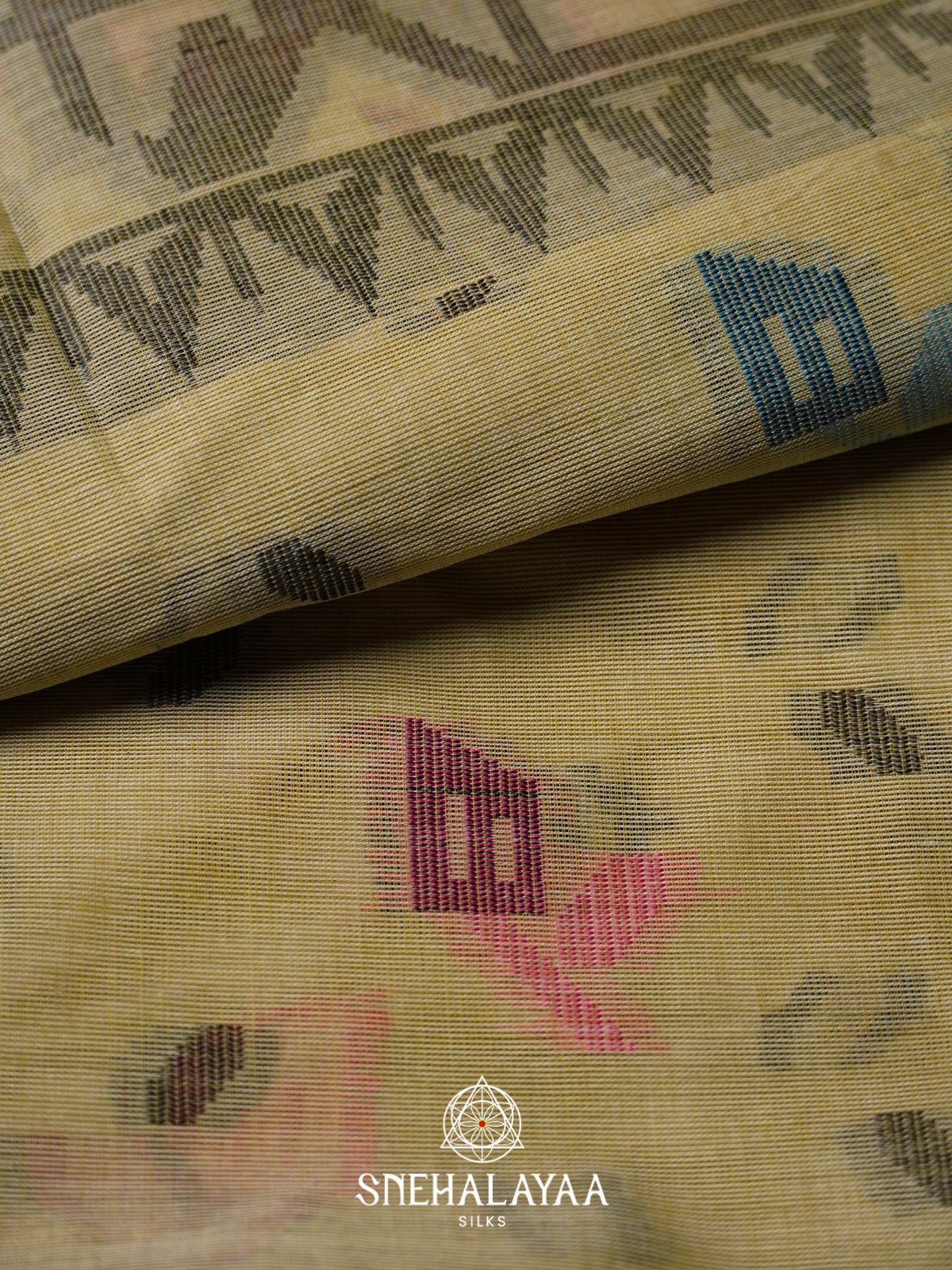 Olive Yellow Bengal Cotton Jamdani Saree without Blouse