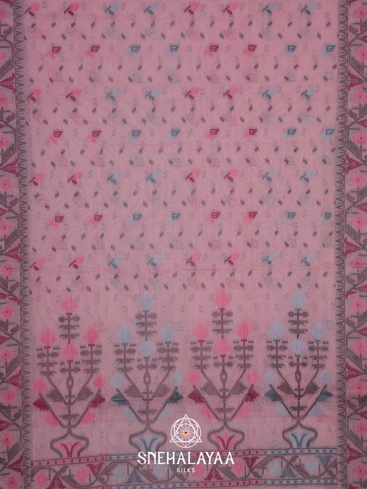 Pink Bengal Cotton Jamdani Saree without Blouse