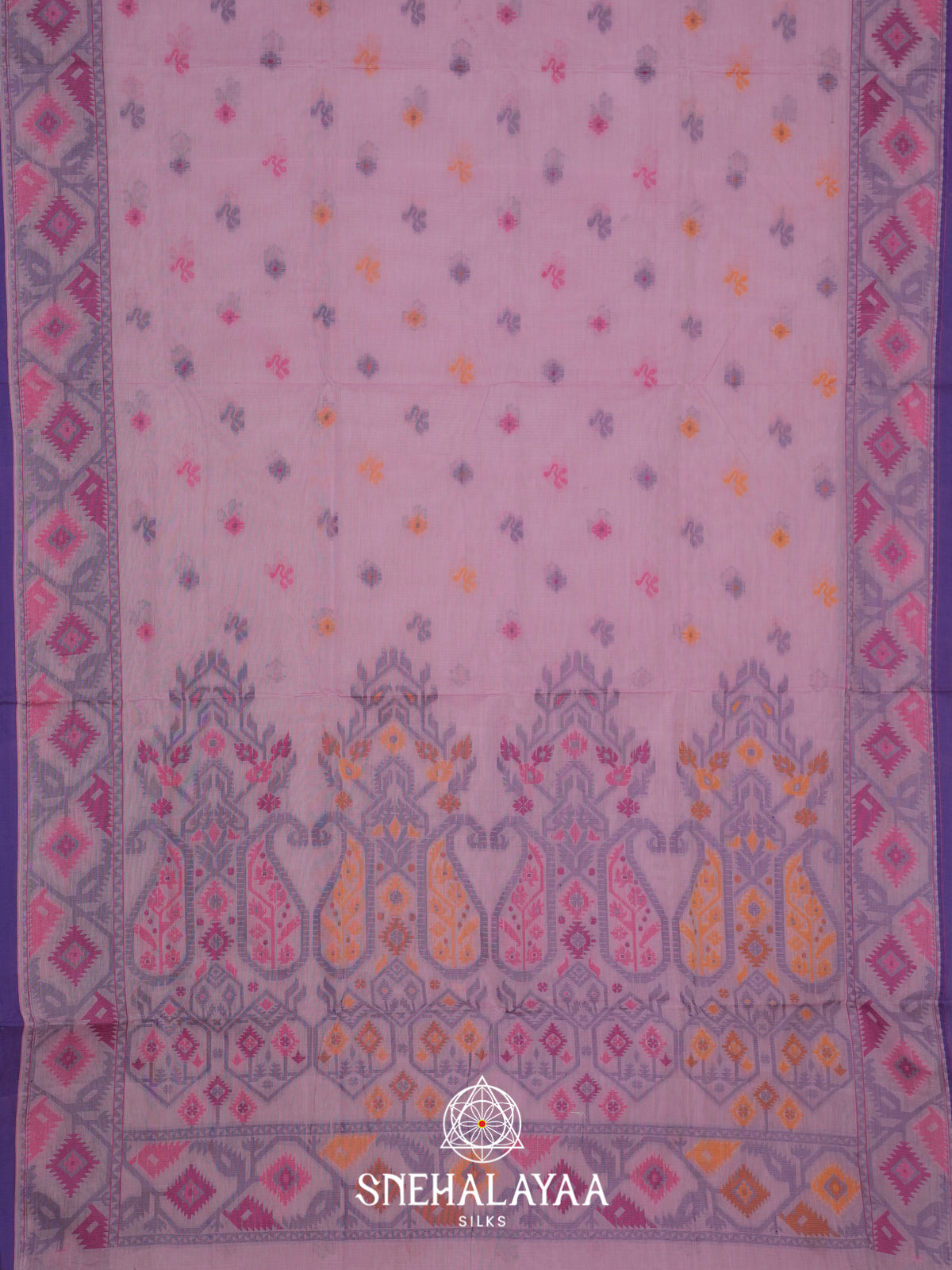 Pink Bengal Cotton Jamdani Saree without Blouse