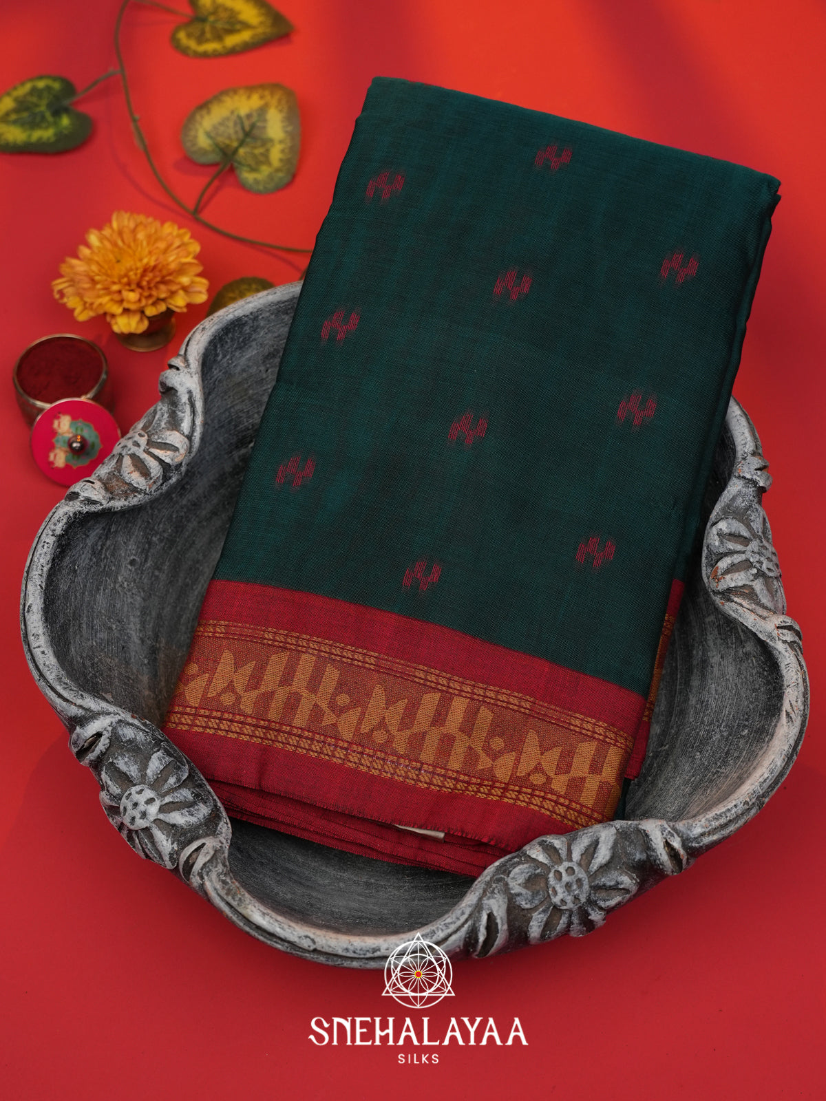 Bottle Green Bengal Cotton Saree