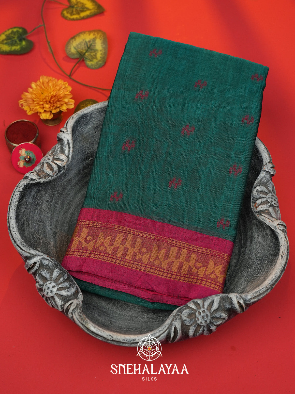 Peacock Green Bengal Cotton Saree