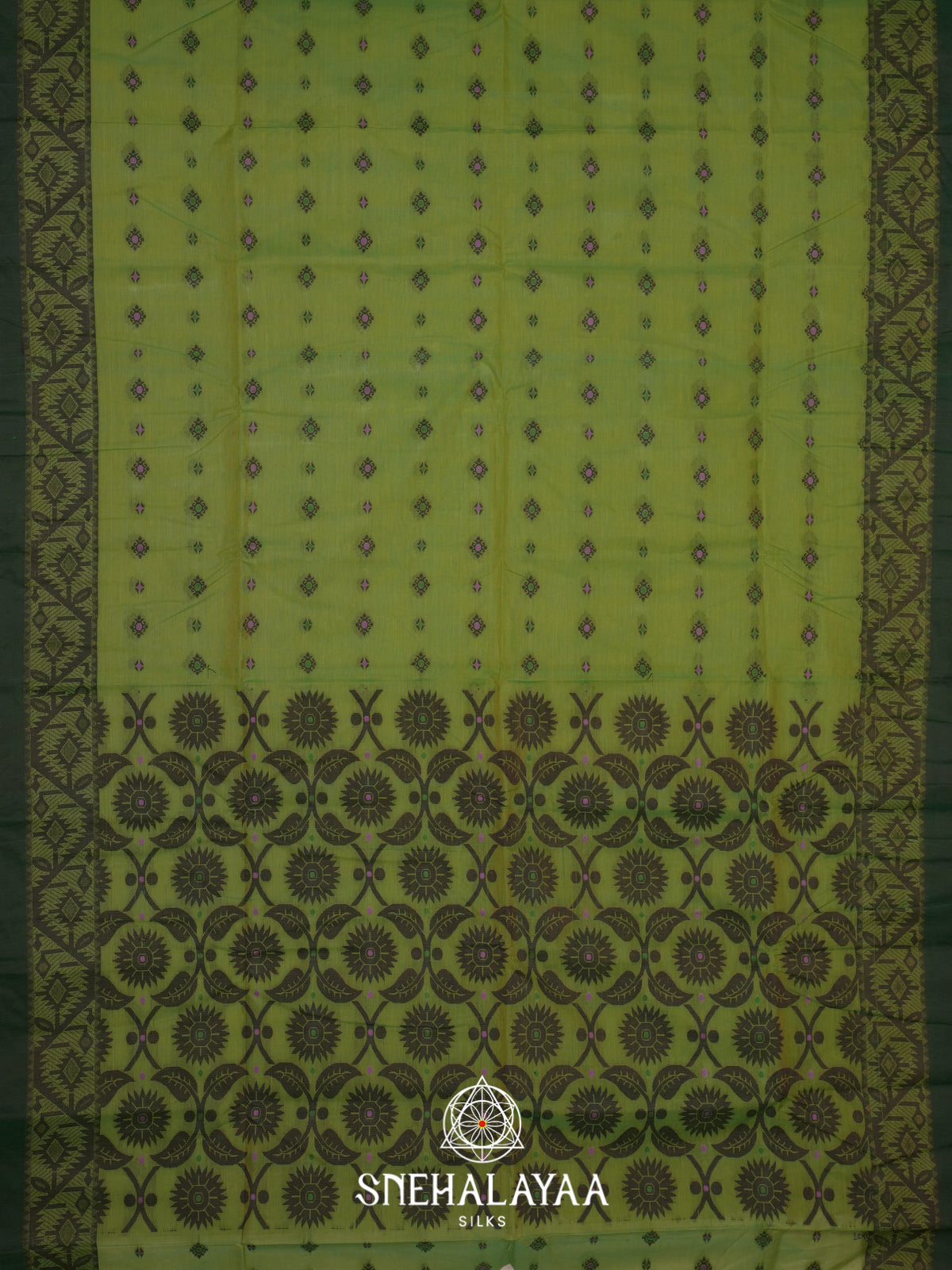 Green Bengal Cotton Jamdani Saree without Blouse