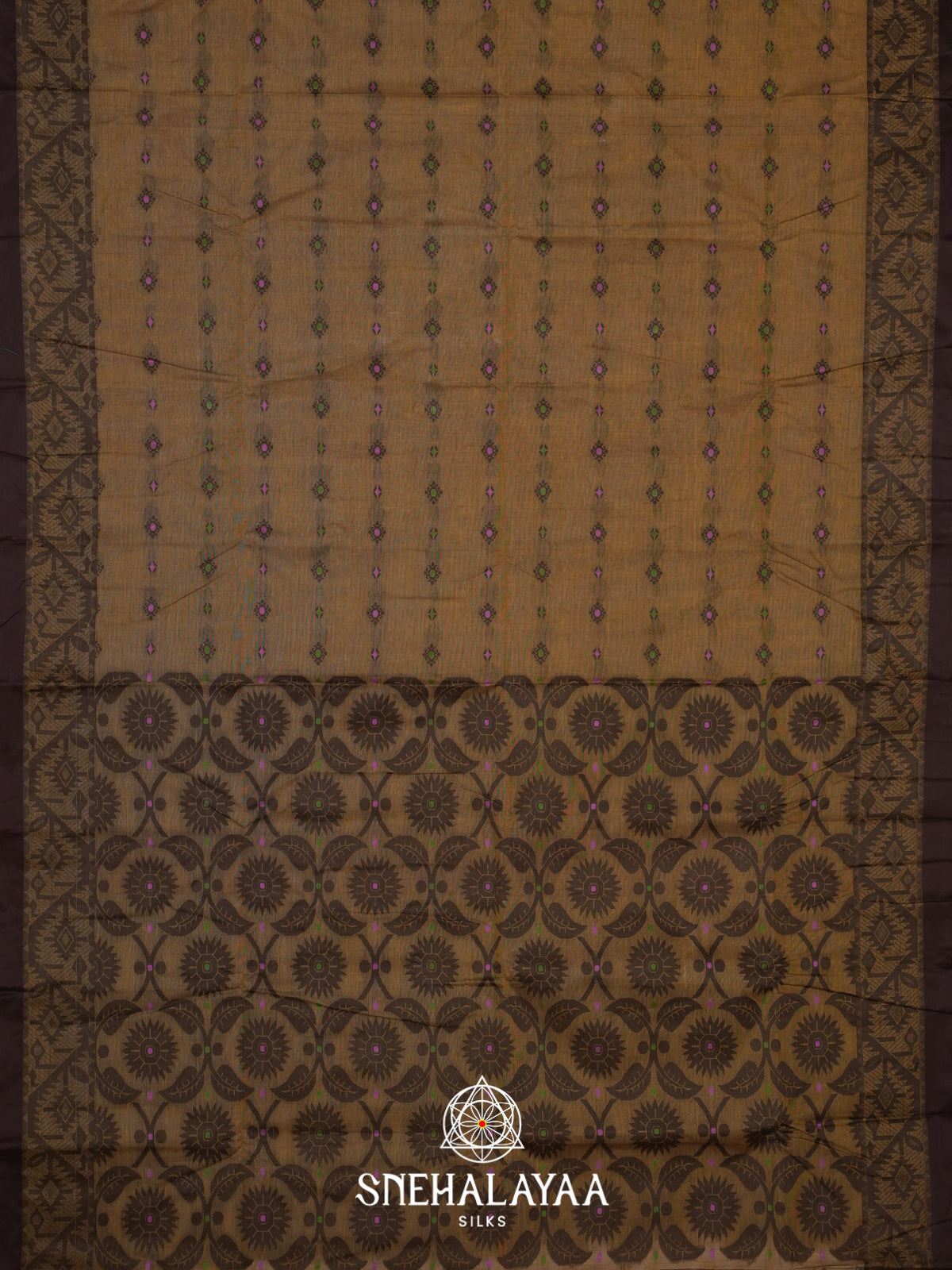 Brown Bengal Cotton Jamdani Saree without Blouse