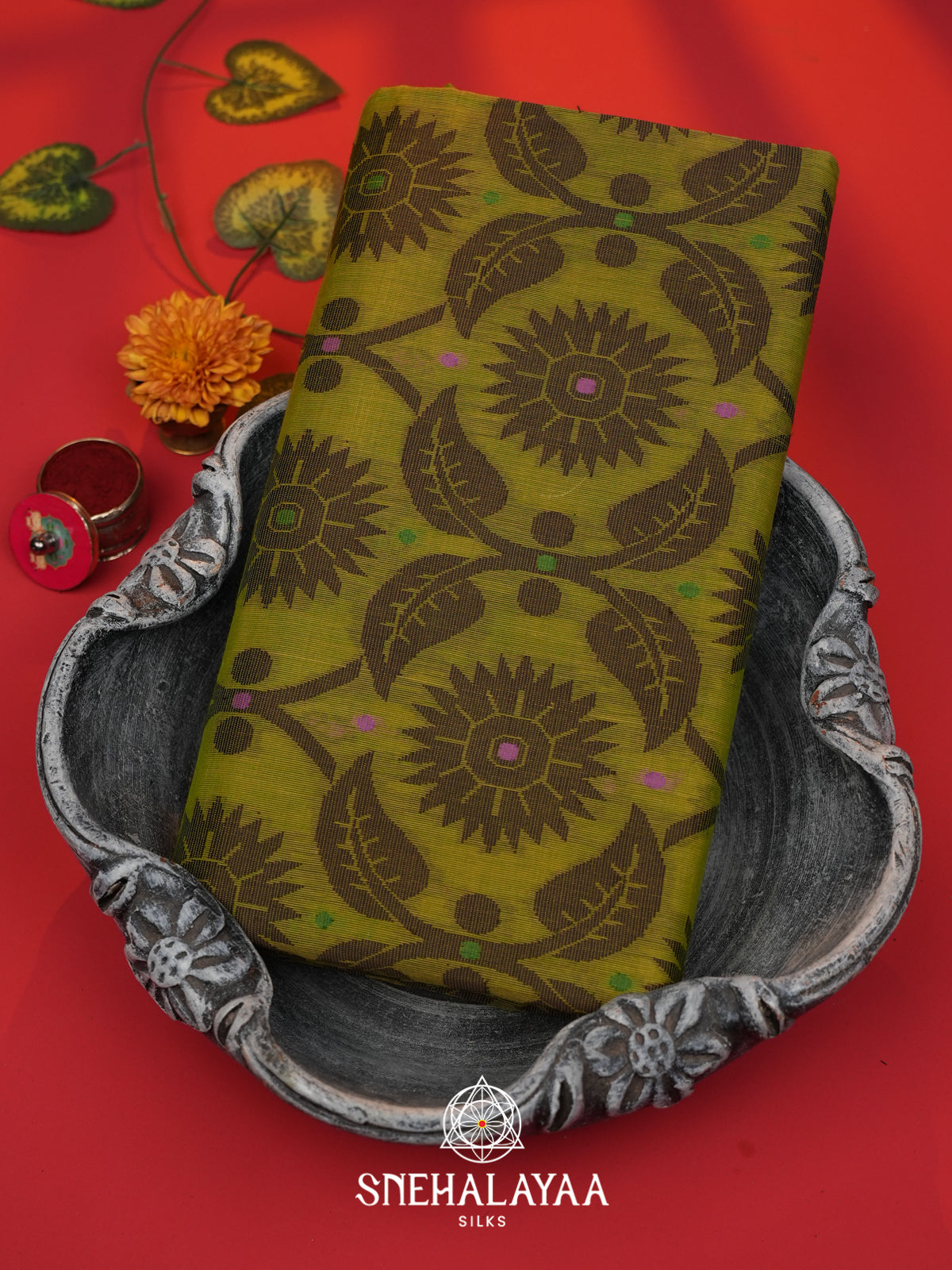 Olive Green Bengal Cotton Jamdani Saree without Blouse