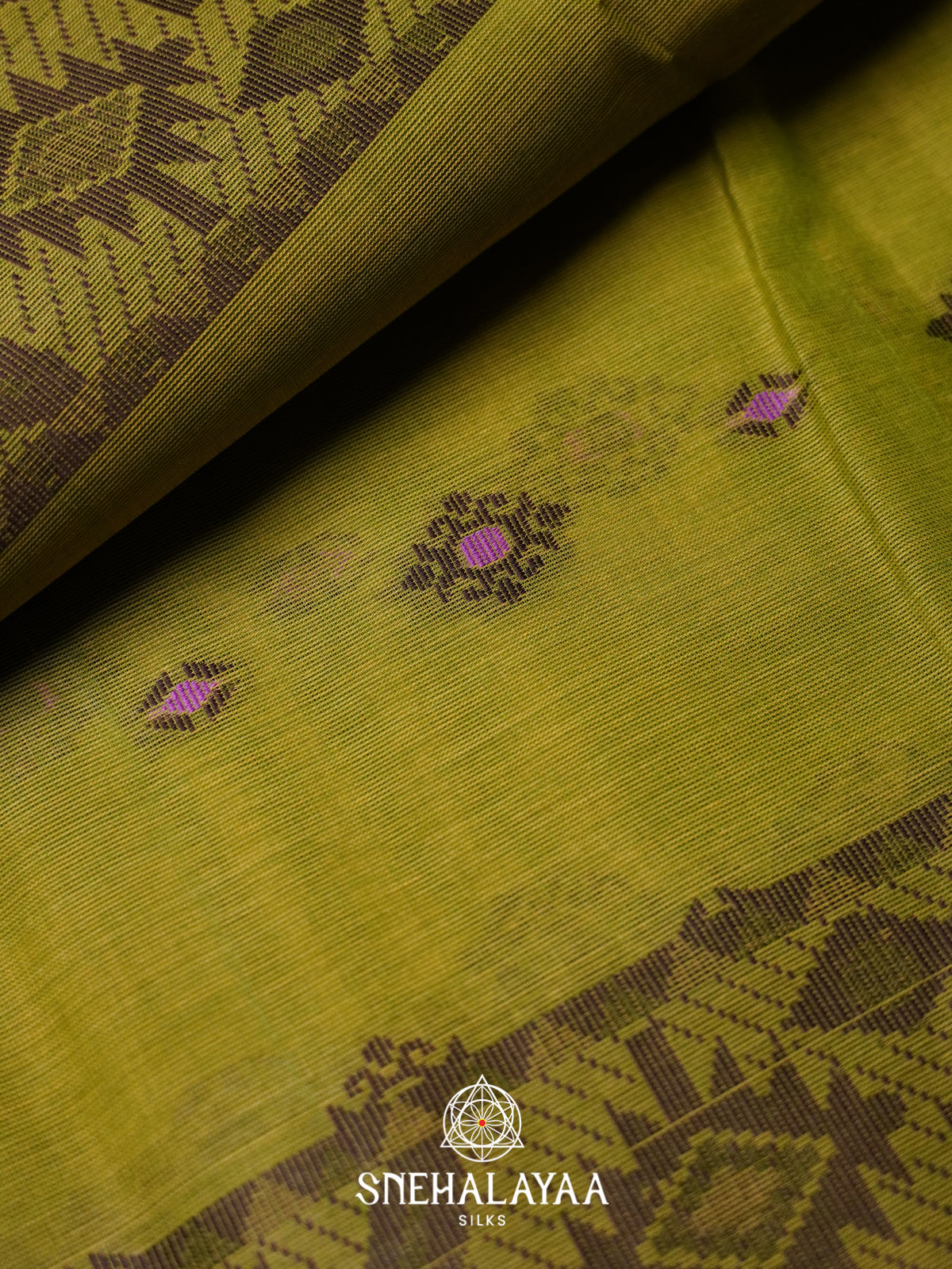 Olive Green Bengal Cotton Jamdani Saree without Blouse