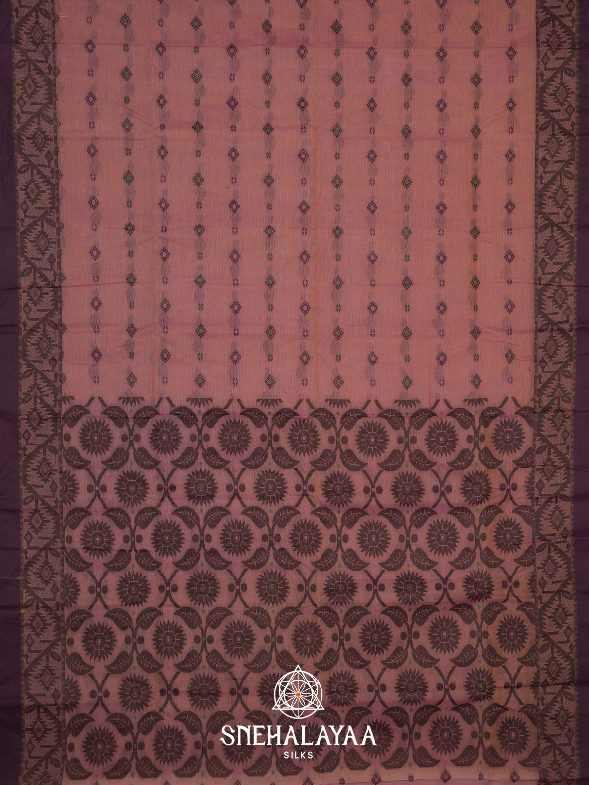 Onion Pink Bengal Cotton Jamdani Saree without Blouse