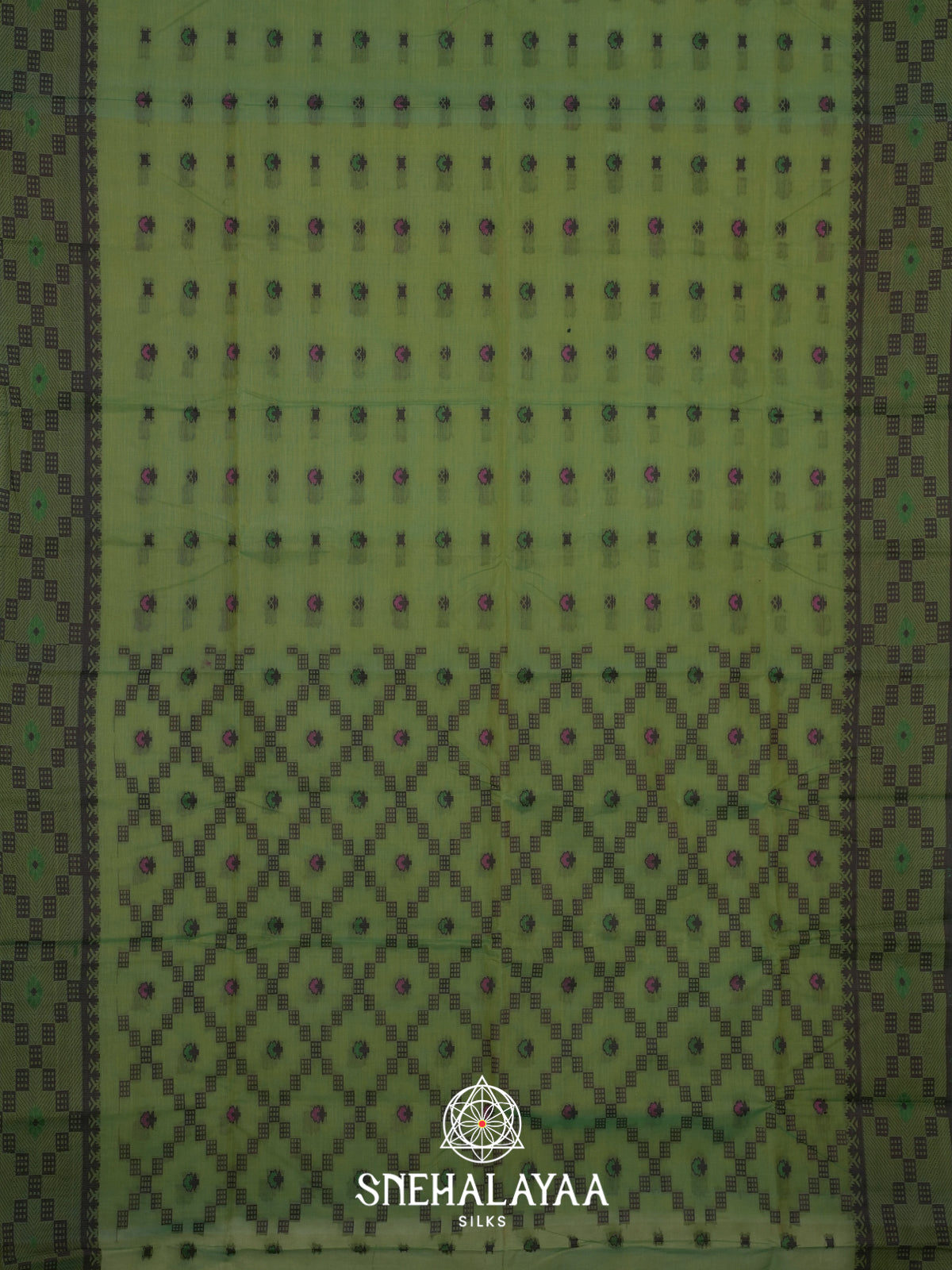 Green Bengal Cotton Jamdani Saree without Blouse
