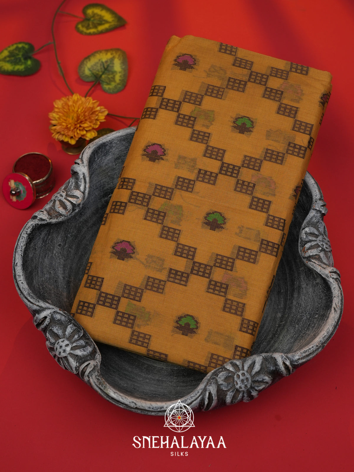 Mustard Bengal Cotton Jamdani Saree without Blouse