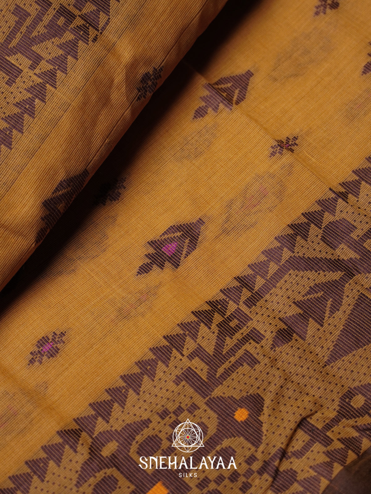 Mustard Yellow Bengal Cotton Jamdani Saree without Blouse