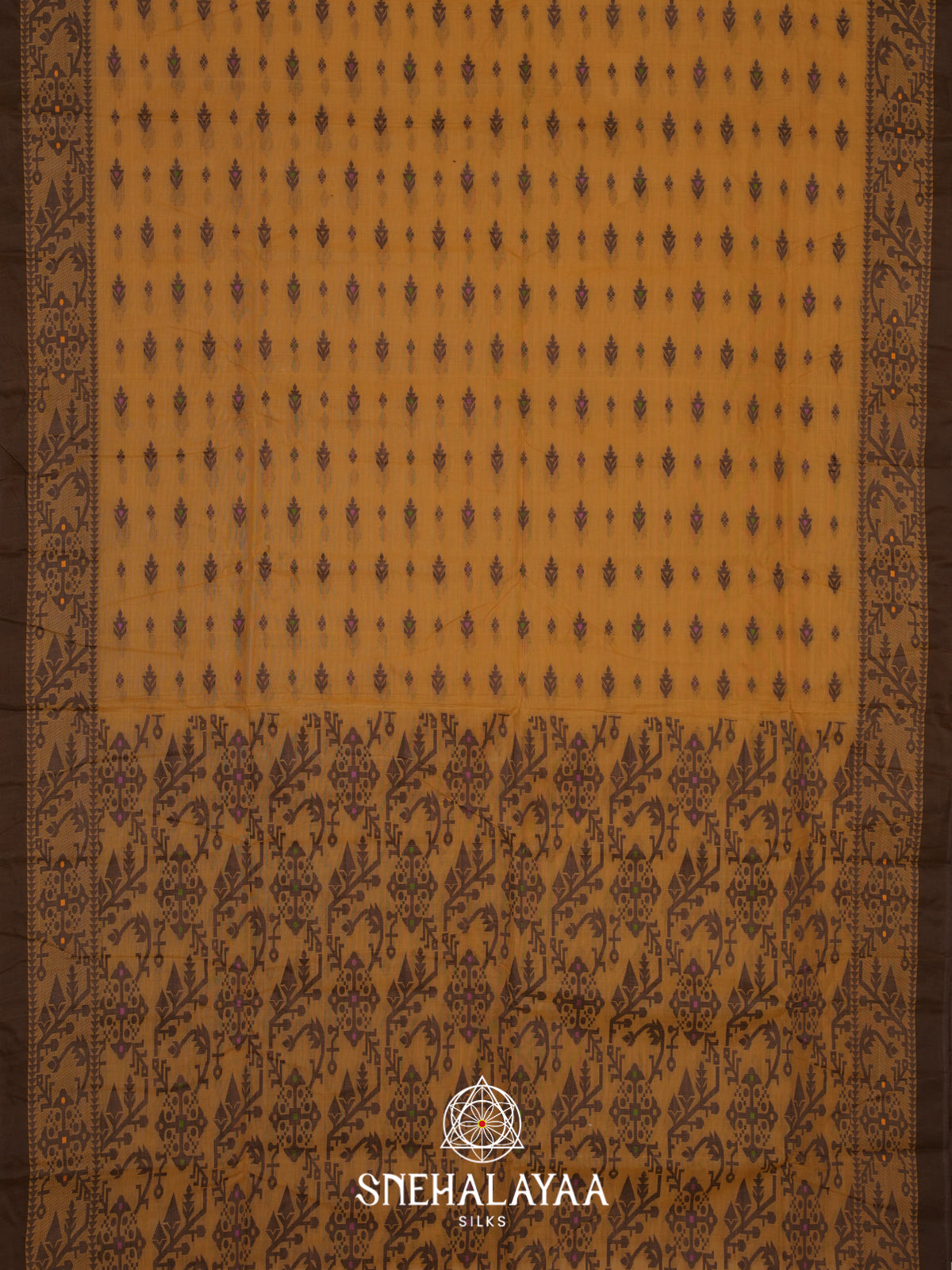 Mustard Yellow Bengal Cotton Jamdani Saree without Blouse