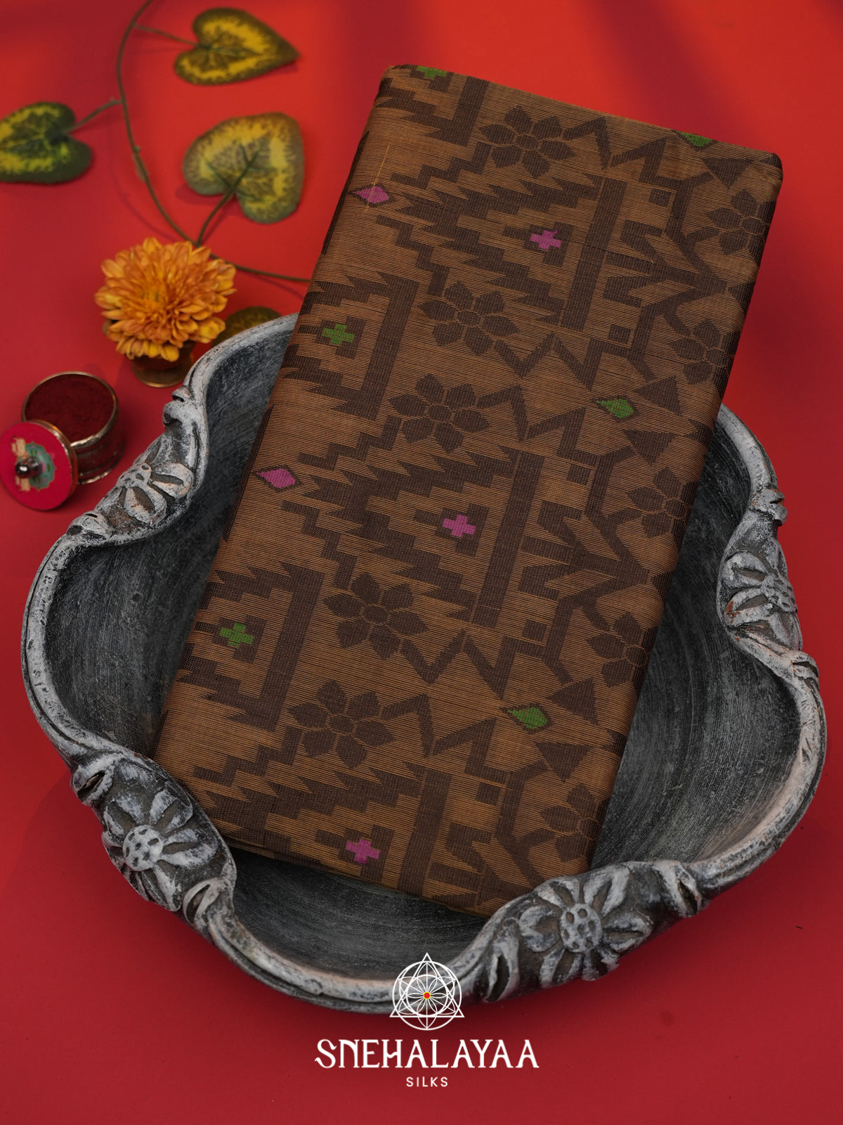 Brown Bengal Cotton Jamdani Saree without Blouse