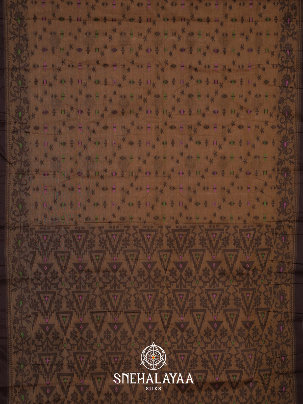 Brown Bengal Cotton Jamdani Saree without Blouse