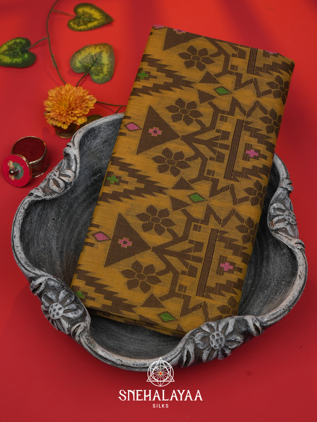 Mustard Bengal Cotton Jamdani Saree without Blouse