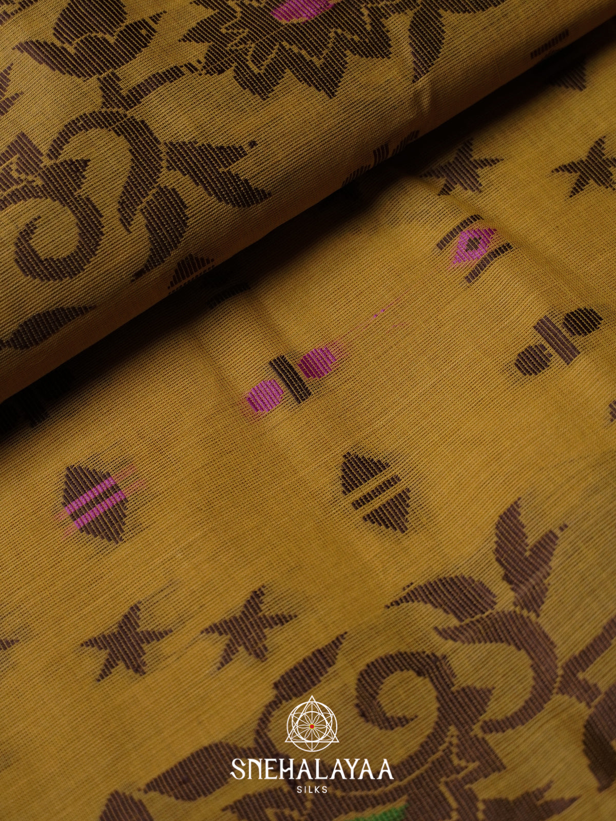 Mustard Bengal Cotton Jamdani Saree without Blouse