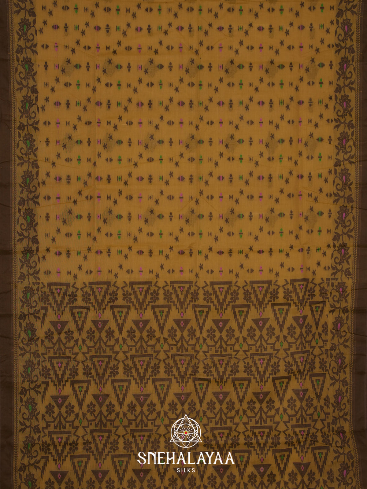 Mustard Bengal Cotton Jamdani Saree without Blouse