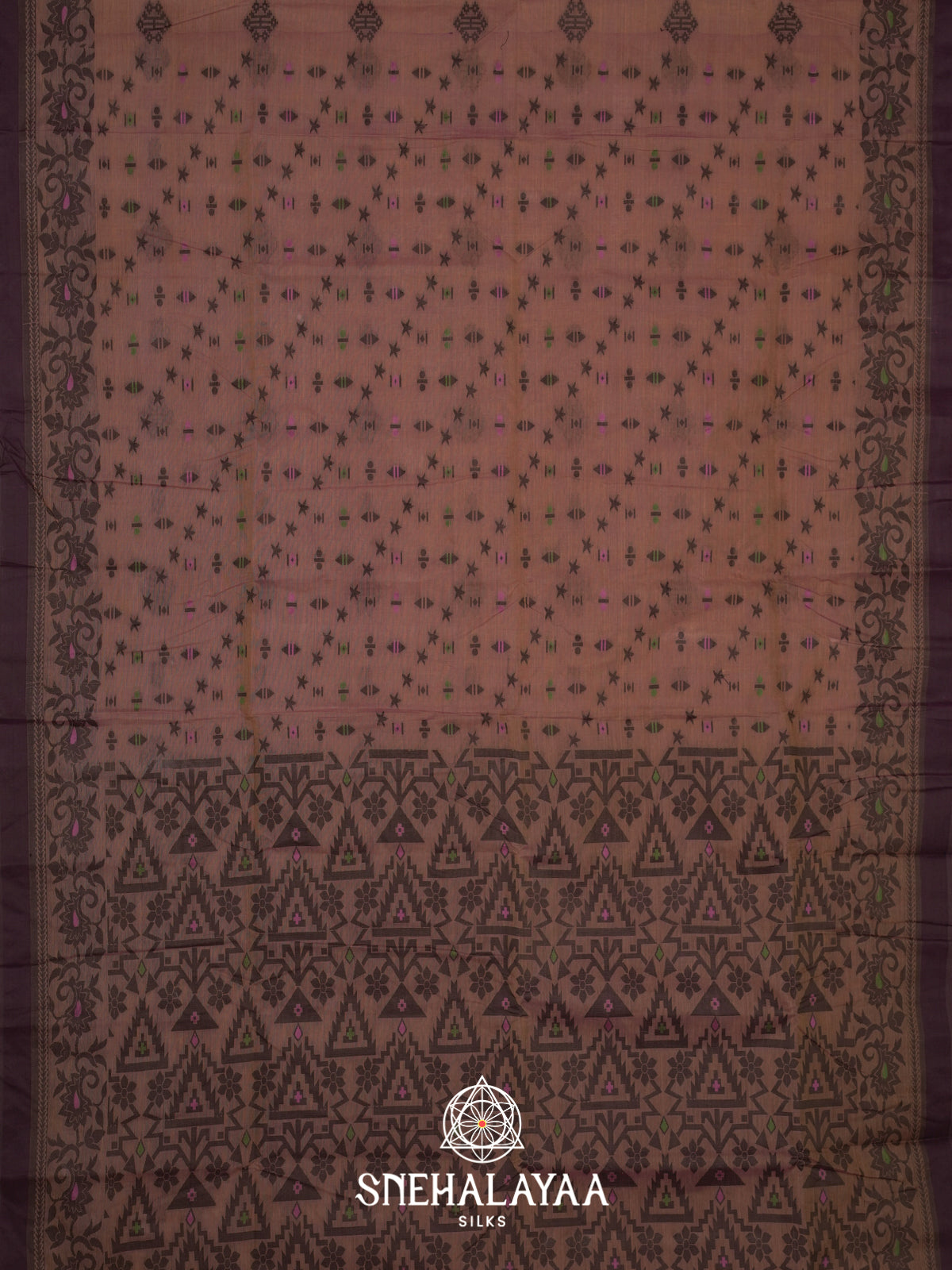 Dusty Mauve Bengal Cotton Jamdani Saree without Blouse