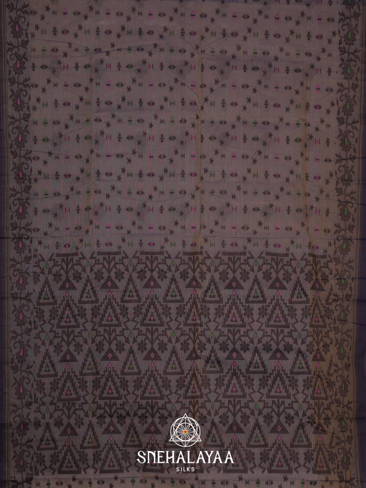 Grey Bengal Cotton Jamdani Saree without Blouse