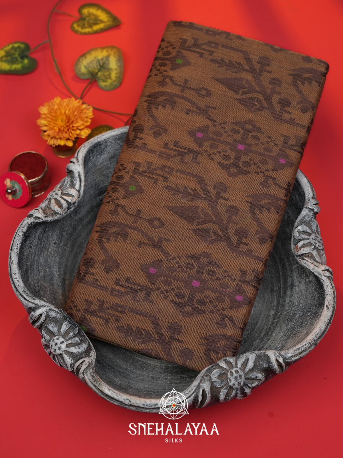 Brown Bengal Cotton Jamdani Saree without Blouse