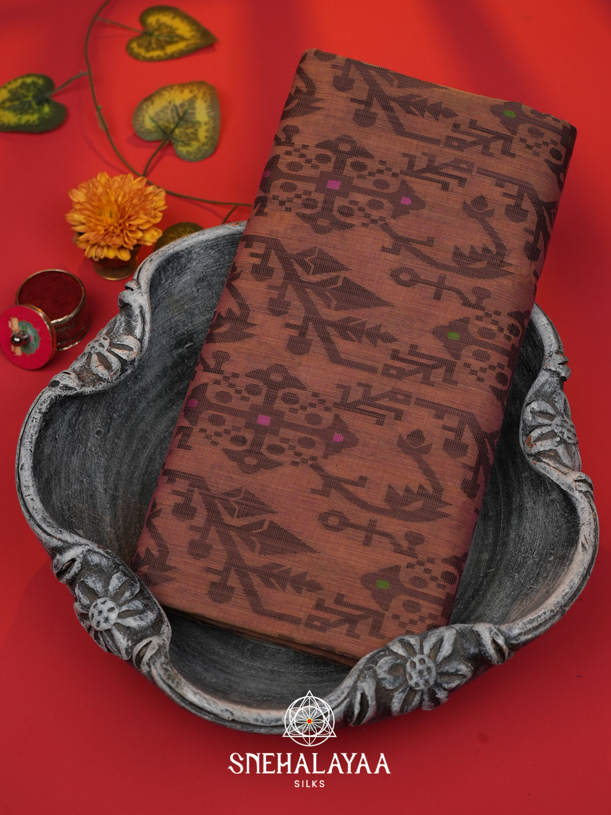 Coffee Brown Bengal Cotton Jamdani Saree without Blouse
