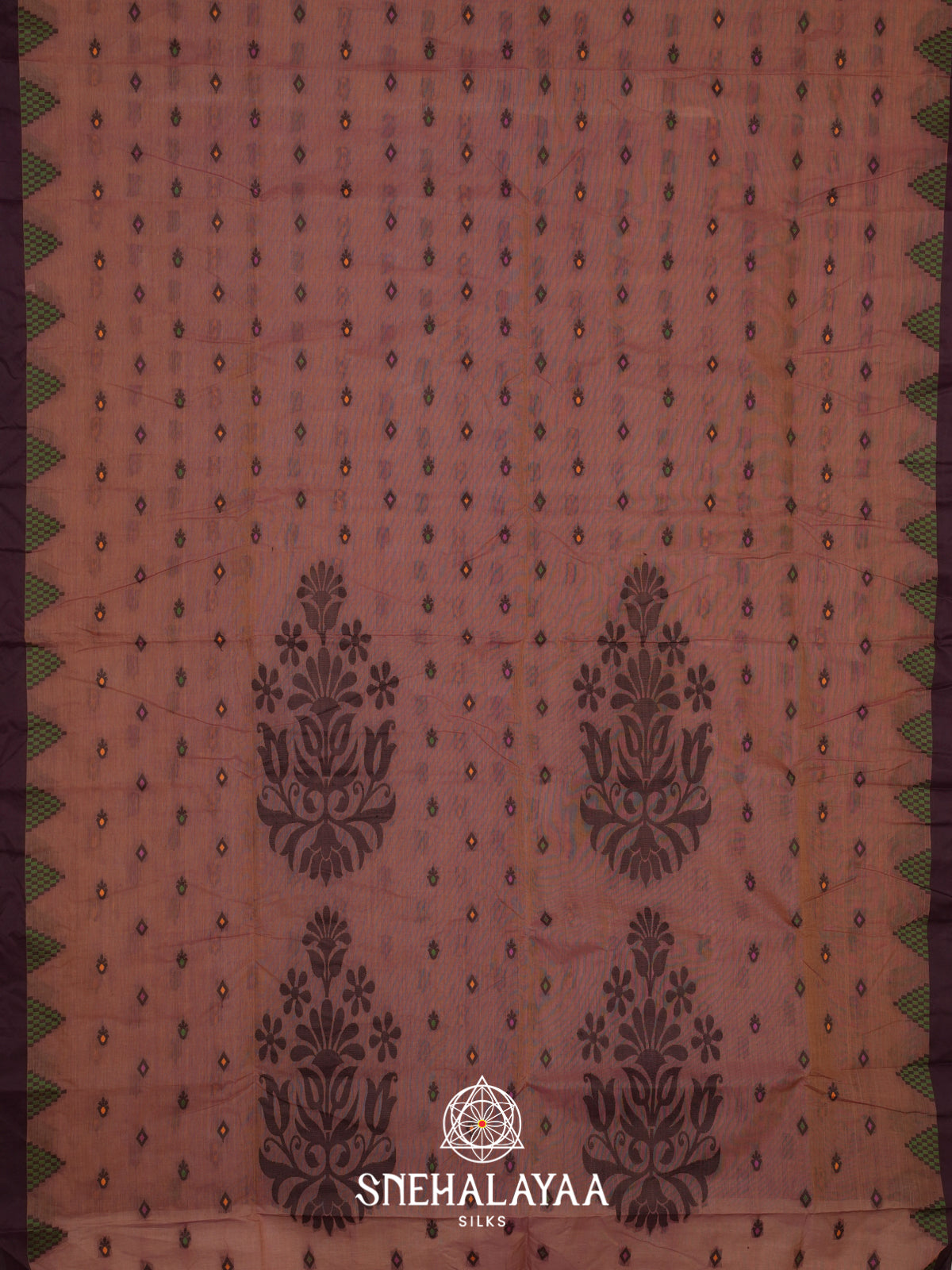 Brown Bengal Cotton Jamdani Saree without Blouse