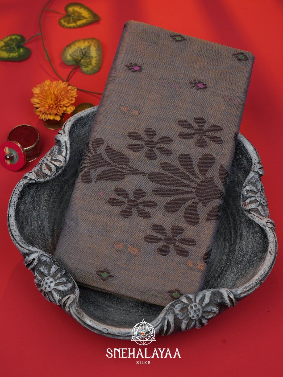 Grey Bengal Cotton Jamdani Saree without Blouse