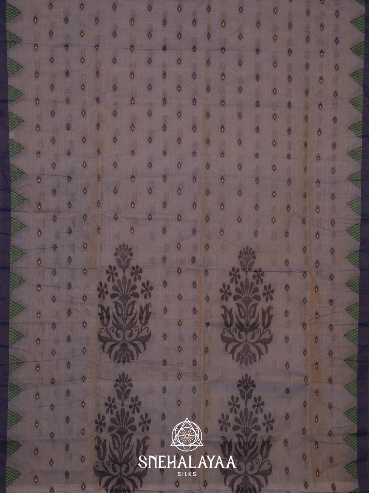 Grey Bengal Cotton Jamdani Saree without Blouse