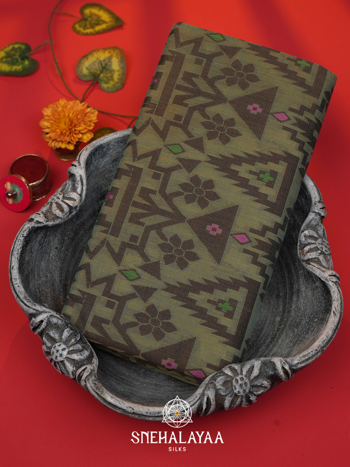 Sage Green Bengal Cotton Jamdani Saree without Blouse